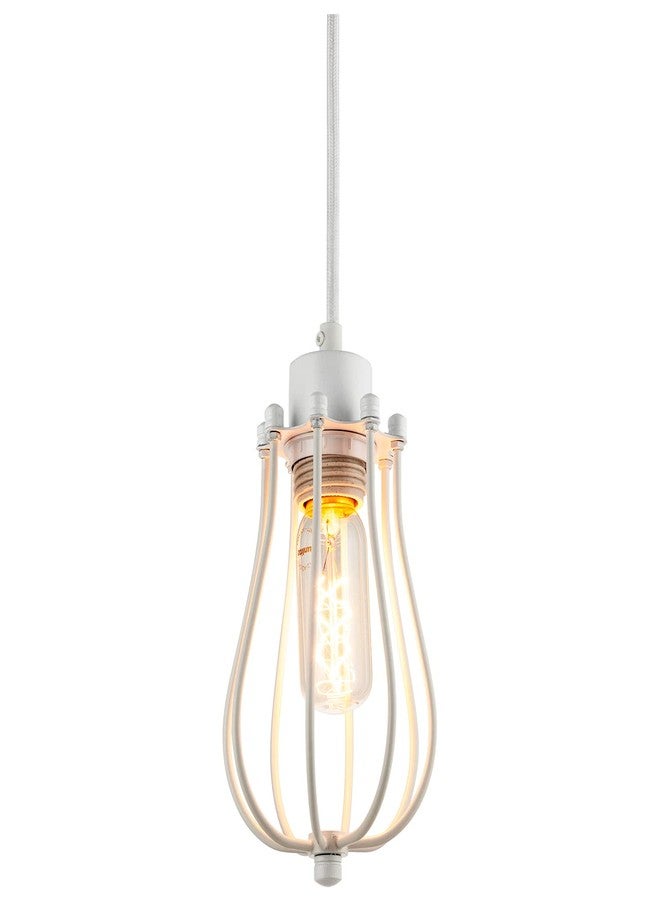 Sunlite 07014 Vintage Cage Pendant Light, Metal Industrial Style Fixture, Modern Farmhouse Décor, Medium Base Socket (E26), 71-Inch Woven Cord, White - Image 5