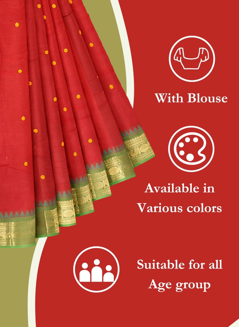 NandaVanam Women's Chettinad Cotton Sarees Zari Border | Pure Cotton Saree with Blouse | Soft, Comfort Sarees | Cotton Sarees for Women Daily use All Occasion Wear (Maroon) - Image 5