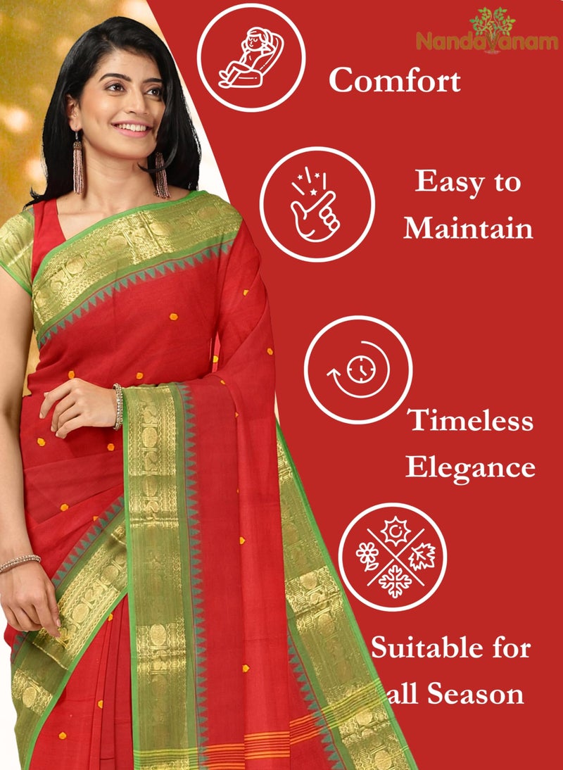 NandaVanam Women's Chettinad Cotton Sarees Zari Border | Pure Cotton Saree with Blouse | Soft, Comfort Sarees | Cotton Sarees for Women Daily use All Occasion Wear (Maroon) - Image 4