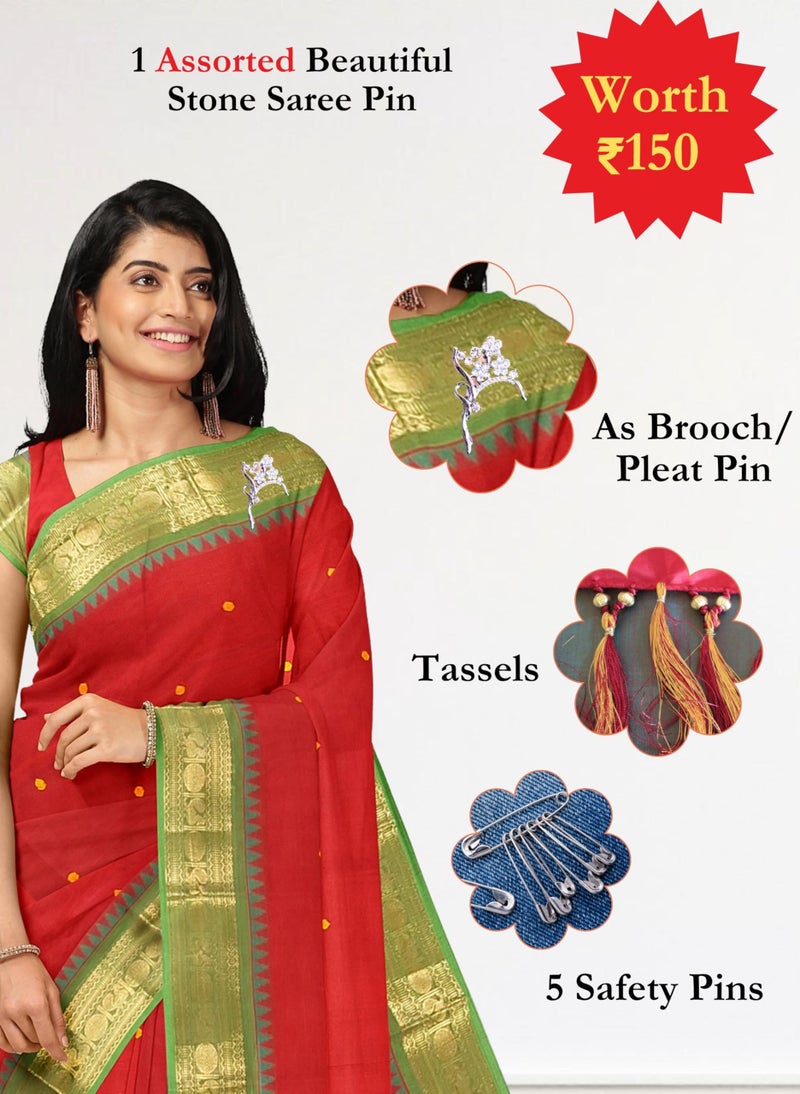 NandaVanam Women's Chettinad Cotton Sarees Zari Border | Pure Cotton Saree with Blouse | Soft, Comfort Sarees | Cotton Sarees for Women Daily use All Occasion Wear (Maroon) - Image 3