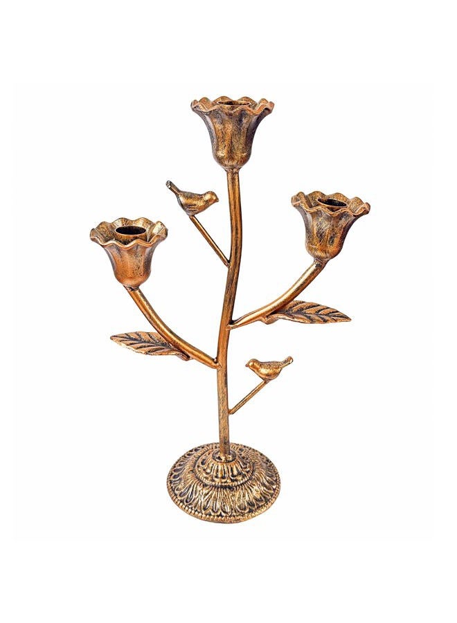 Mervkis Candle Holder Vintage Candlestick Holder Stand for Stick Taper Candle, 3-Arm Cast Iron Candelabra for Wedding Centerpiece Table Decorations Fireplace Mantel Decor, Antique Gold - Image 1