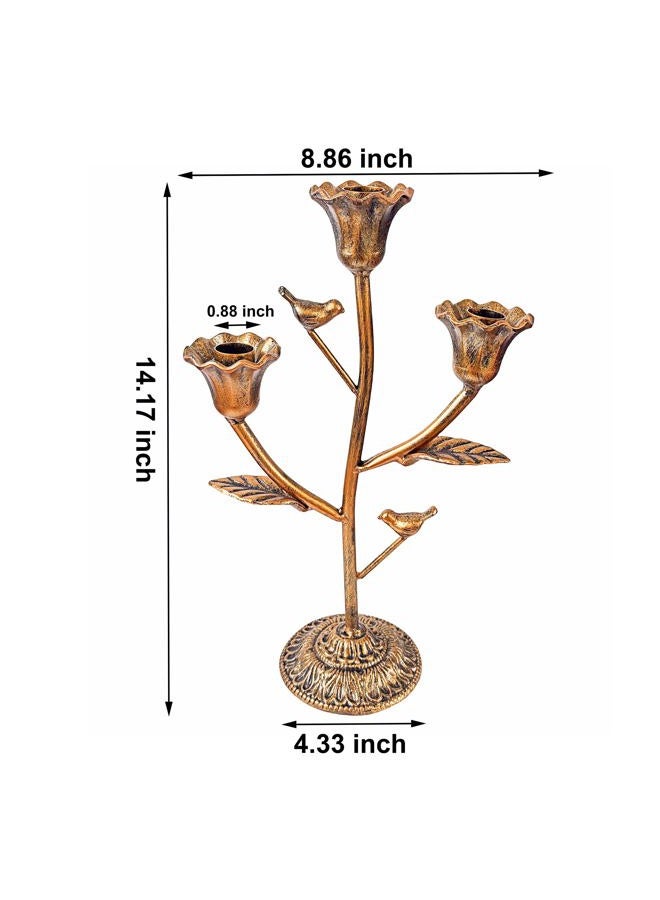 Mervkis Candle Holder Vintage Candlestick Holder Stand for Stick Taper Candle, 3-Arm Cast Iron Candelabra for Wedding Centerpiece Table Decorations Fireplace Mantel Decor, Antique Gold - Image 4