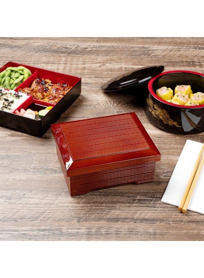 Restaurantware صندوق بنتو تيك سعة 27 أونصة صغير، 1 صندوق بنتو أصلي مقاوم للدهون - للطعام الساخن والبارد، داخلية مطلية، صندوق غداء ياباني بلاستيكي بني، قابل لإعادة الاستخدام، لوجبة الأوناغي أو الأوبنتو - Image 4