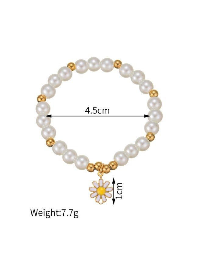 Valshar 4-Piece Daisy Flower Bracelet, Pearl Beaded Flower Bracelet, Multilayer Bracelet Set Flower Bracelet Women Jewelry - Image 3