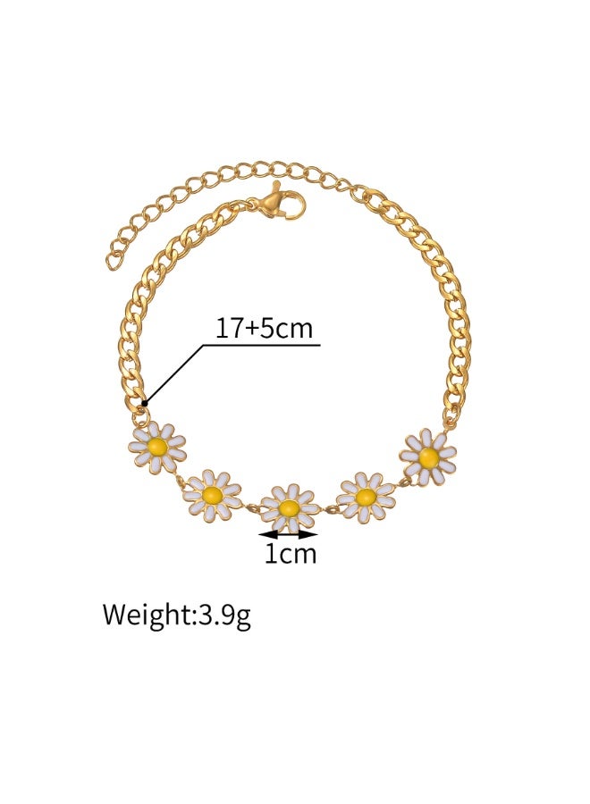 Valshar 4-Piece Daisy Flower Bracelet, Pearl Beaded Flower Bracelet, Multilayer Bracelet Set Flower Bracelet Women Jewelry - Image 5