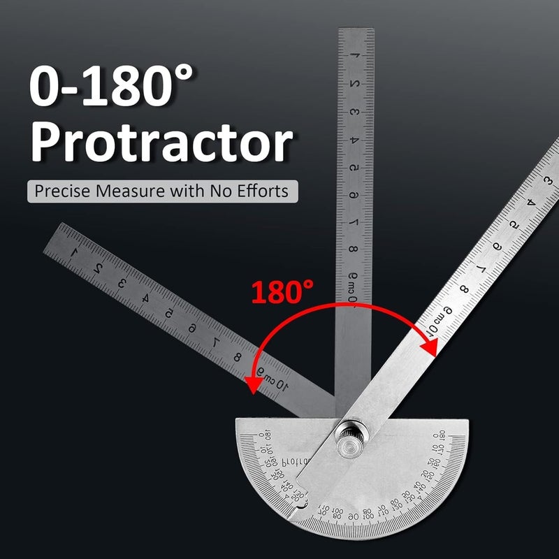 Luckam Stainless Steel Protractor, 180 Degrees Two Arm Ruler Adjustable Angle Protractor Woodworking Ruler Craftsman Angle Measure Tool - Image 3