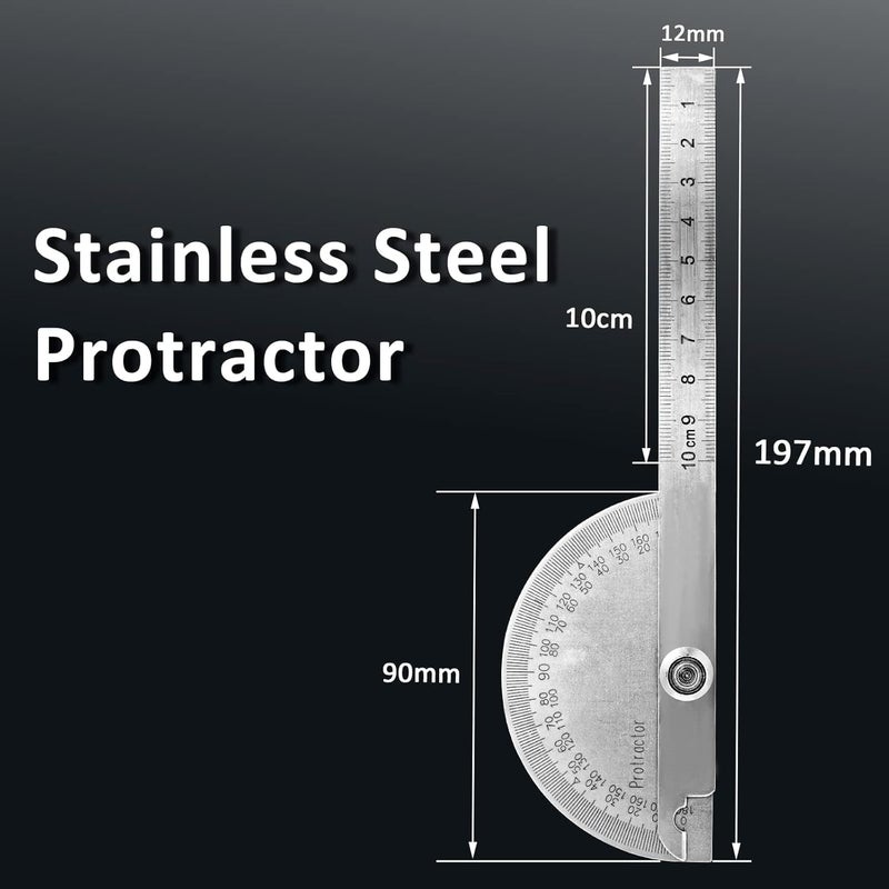 Luckam Stainless Steel Protractor, 180 Degrees Two Arm Ruler Adjustable Angle Protractor Woodworking Ruler Craftsman Angle Measure Tool - Image 4