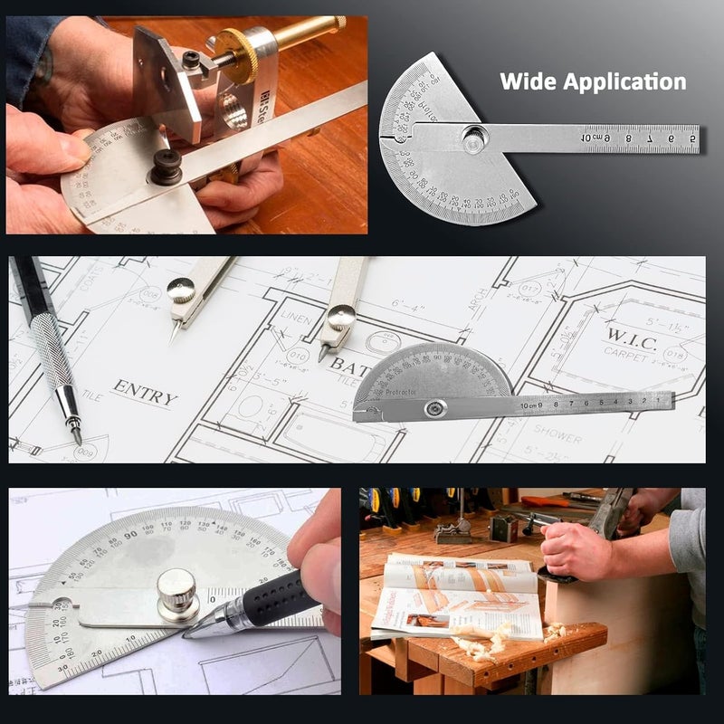 Luckam Stainless Steel Protractor, 180 Degrees Two Arm Ruler Adjustable Angle Protractor Woodworking Ruler Craftsman Angle Measure Tool - Image 2