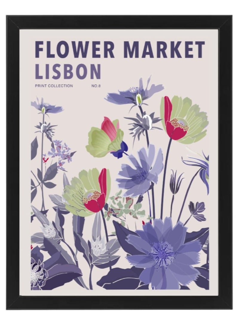 Boomah Accessories Flower Market Lisbon Colorful Botanical Art Poster with Frame 50x40cm 