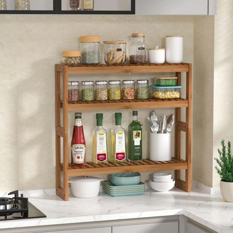 Domax Bathroom Shelves Over The Toilet Storage Shelf - 3 Tier Wall Mount Bamboo Bathroom Shelf Organizer Multifunctional Adjustable Layer Free Standing Utility Shelves for Living Room Kitchen - Image 4
