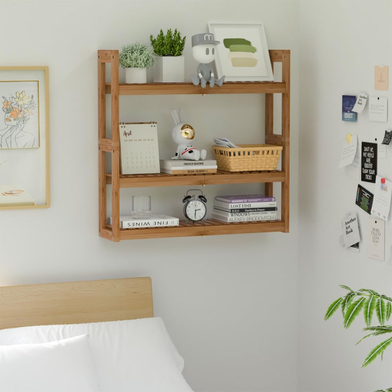 Domax Bathroom Shelves Over The Toilet Storage Shelf - 3 Tier Wall Mount Bamboo Bathroom Shelf Organizer Multifunctional Adjustable Layer Free Standing Utility Shelves for Living Room Kitchen - Image 3