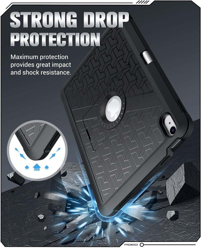 MoKo for iPad (A16) 11th/10th Generation Case 2025/2022, Heavy Duty Shockproof Dual Layer Full Body Protective Cover, Built-in Screen Protector and Kickstand for iPad 11/10.9 Inch,Black - Image 3