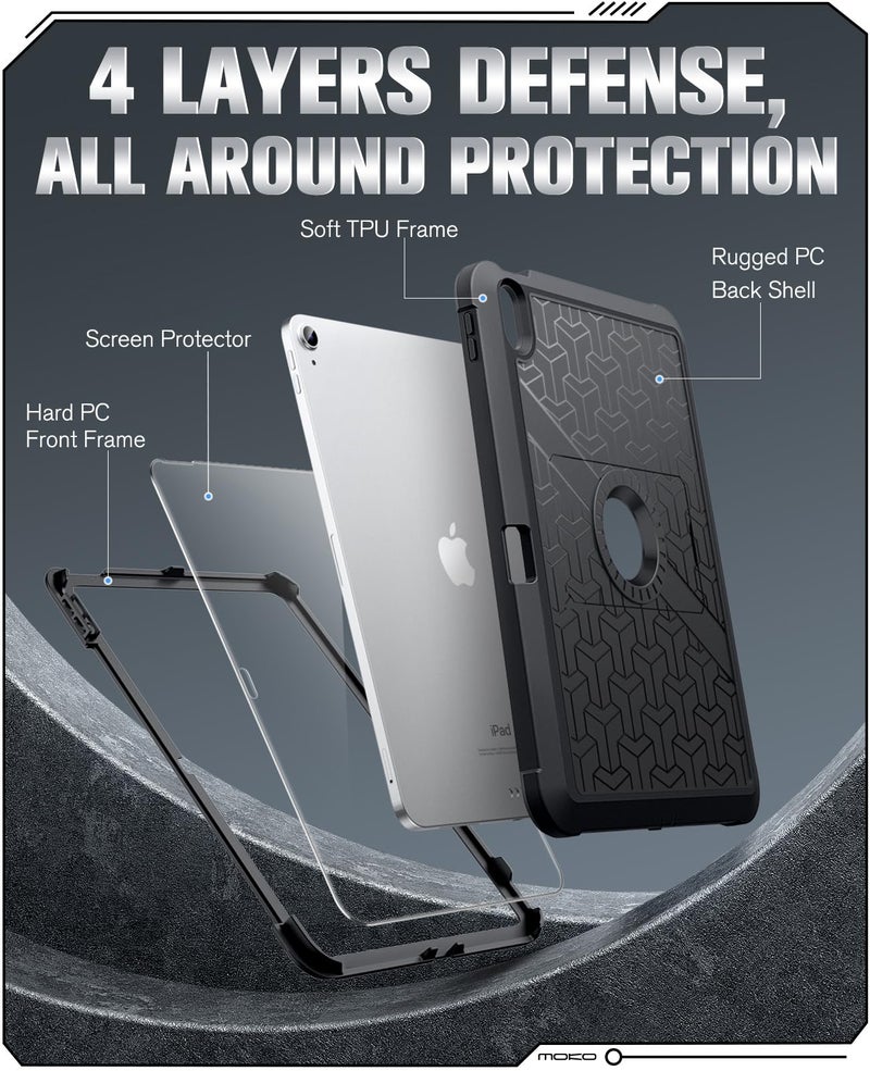 MoKo for iPad (A16) 11th/10th Generation Case 2025/2022, Heavy Duty Shockproof Dual Layer Full Body Protective Cover, Built-in Screen Protector and Kickstand for iPad 11/10.9 Inch,Black - Image 4