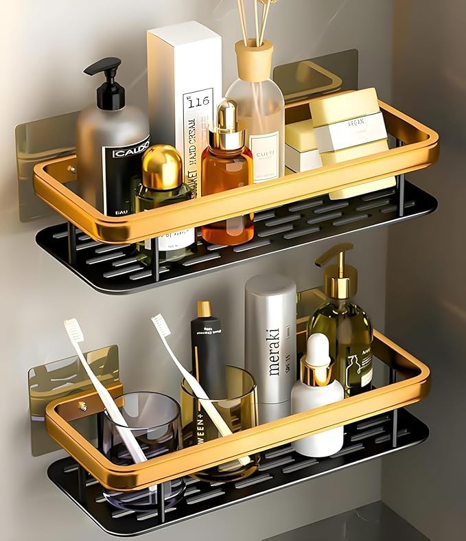 MULTIPURPOSE SELFADHESIVE ALUMINIUM BATHROOM WALL MOUNTED STORAGE ORGANIZER SHELF HOLDERRACKBATHROOM ACCESSORIES