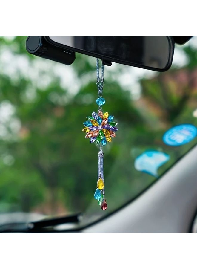 Blue Crystal Snowflake Pendant Tassel Car Rearview Mirror Ornament Gift - Image 3