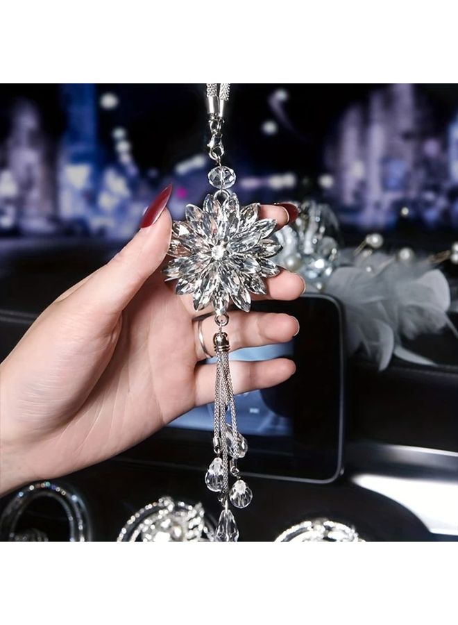 Blue Crystal Snowflake Pendant Tassel Car Rearview Mirror Ornament Gift - Image 4