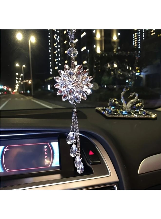 Blue Crystal Snowflake Pendant Tassel Car Rearview Mirror Ornament Gift - Image 1