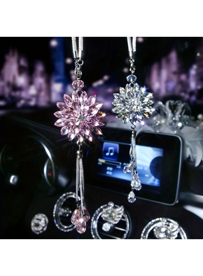 Blue Crystal Snowflake Pendant Tassel Car Rearview Mirror Ornament Gift - Image 2