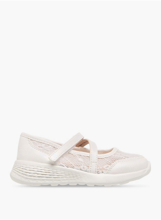 JUNIORS Girls Lace Detail Mary Jane Shoes with Hook and Loop Closure  - Image 3