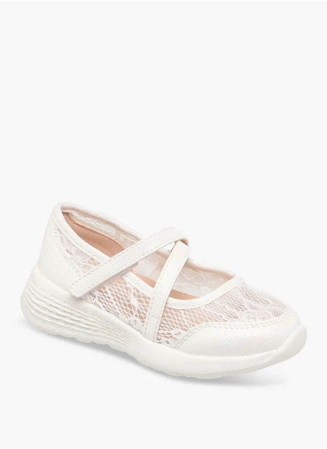 جونيورز Girls Lace Detail Mary Jane Shoes with Hook and Loop Closure