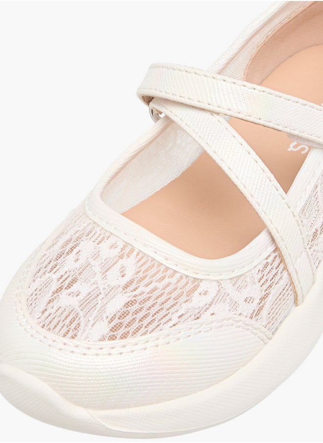 JUNIORS Girls Lace Detail Mary Jane Shoes with Hook and Loop Closure  - Image 5