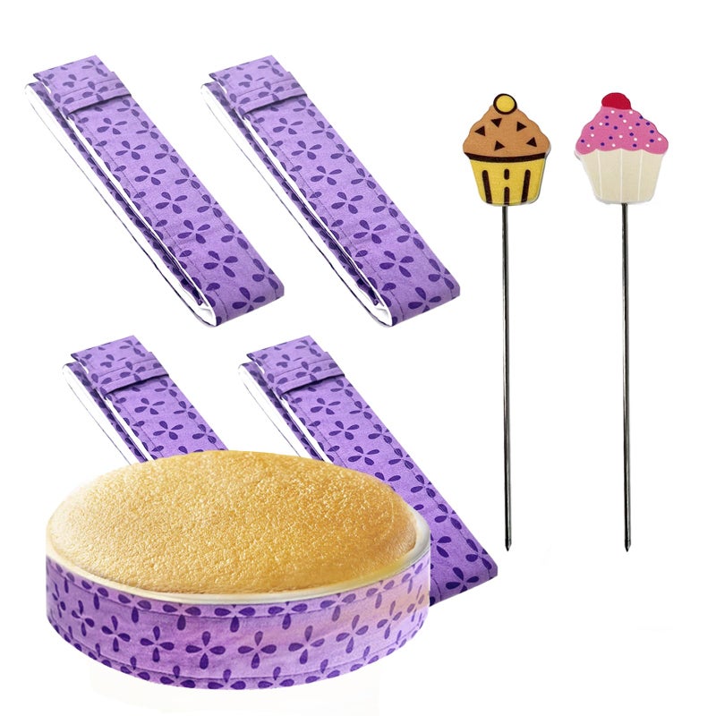 SNAIL GARDEN 4 PCS Cake Strips With 2 PCS Cake Tester Adjustable Bands Super Absorbent and Heat Resistant Thick Cotton  Polyester Strips for Even Baking Cake Tin Bands