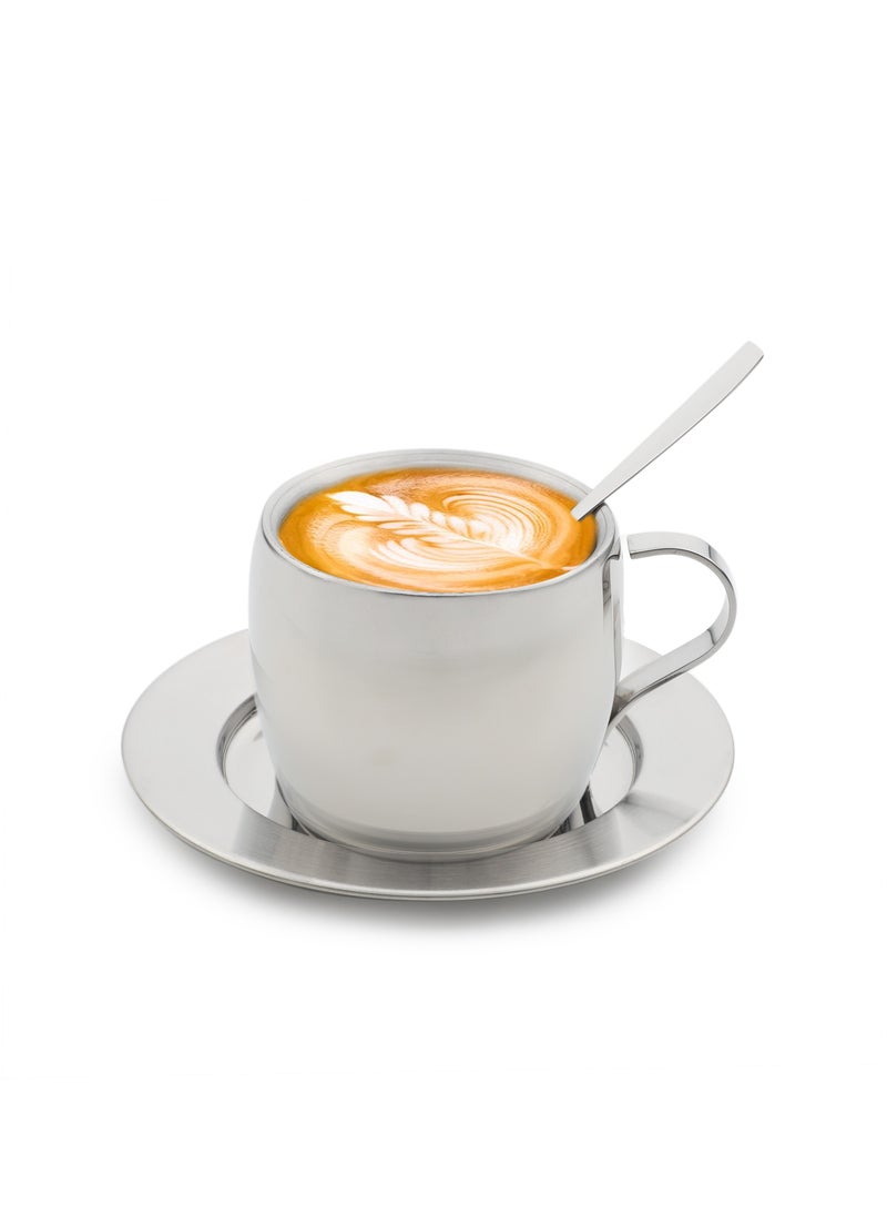 Life Smile Stainless Steel Coffee Cup with Spoon and Saucer Set  - Image 1