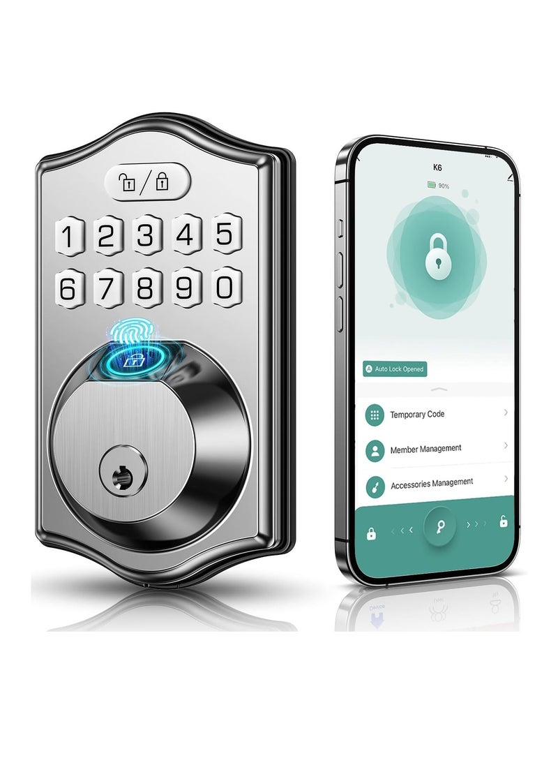 Excefore Keyless Entry Door Lock-Deadbolt Smart Door Locks for Front Door-Fingerprint Combination Door Lock -Front Door Lock -Electronic Keypad Code,Auto Lock (Satin Nickel)  - Image 1
