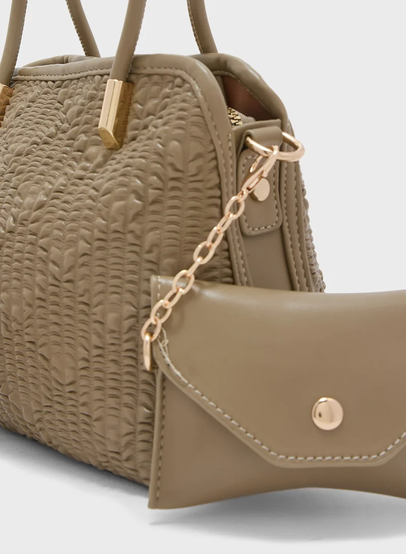ايلا 2 In 1Quited Textured Satchel Bag With Coin Pouch