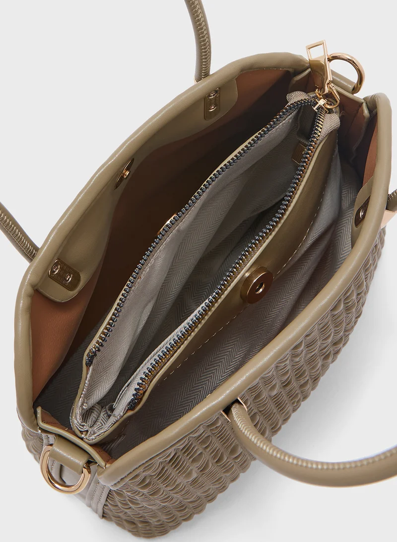 ايلا 2 In 1Quited Textured Satchel Bag With Coin Pouch