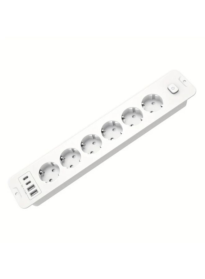 White 6 Outlet Power Strip With 2 USB A And 2 USB C Ports 2 Meter Extension Cord - Image 1