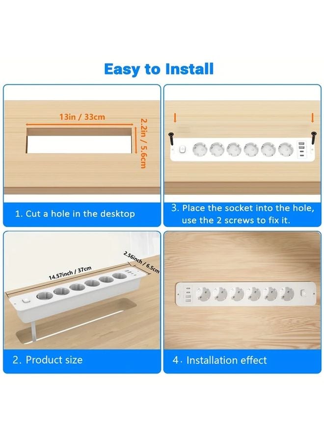 White 6 Outlet Power Strip With 2 USB A And 2 USB C Ports 2 Meter Extension Cord - Image 3