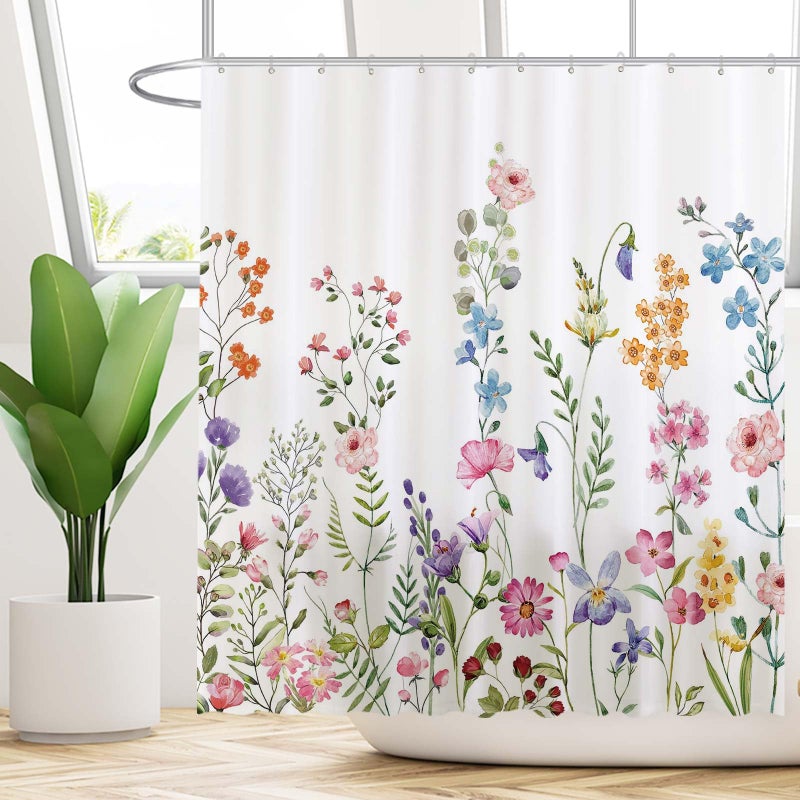 Funnytree 72"x72" Floral Plant Watercolor Flower Bathtubs Easy Care Home Shower Curtain for Bathroom Decor Machine Washable (Hooks Not Included) - Image 2