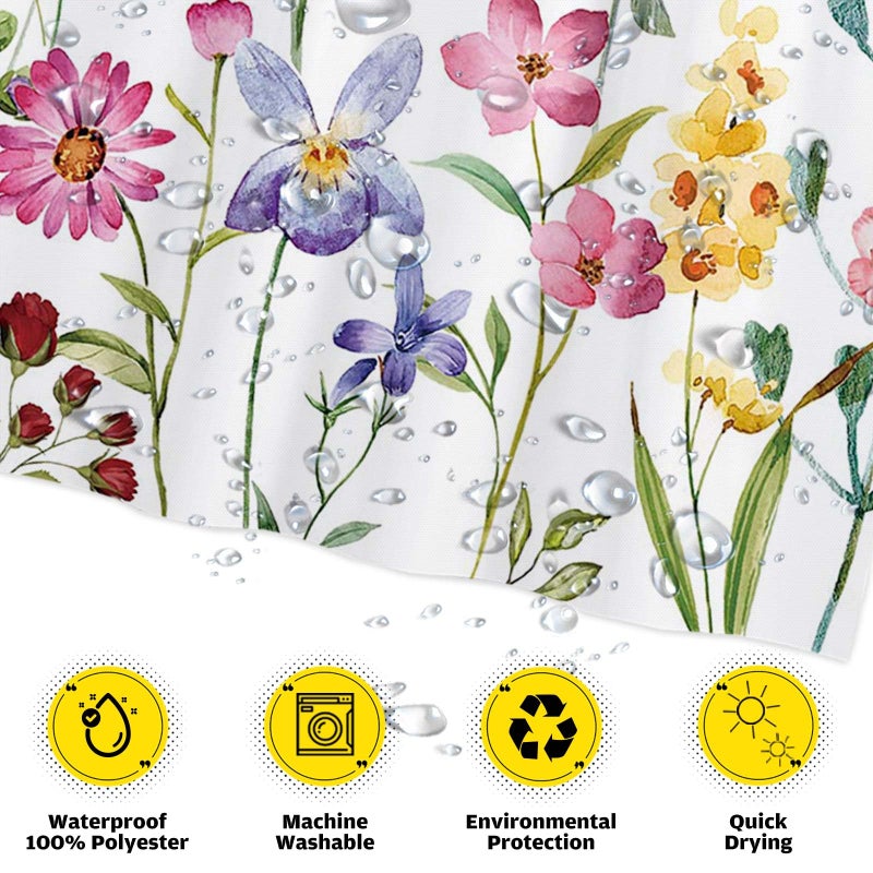 Funnytree 72"x72" Floral Plant Watercolor Flower Bathtubs Easy Care Home Shower Curtain for Bathroom Decor Machine Washable (Hooks Not Included) - Image 3