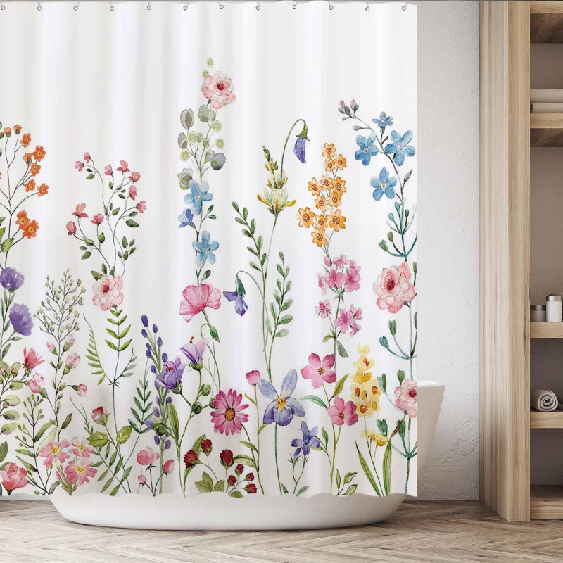 Funnytree 72"x72" Floral Plant Watercolor Flower Bathtubs Easy Care Home Shower Curtain for Bathroom Decor Machine Washable (Hooks Not Included) - Image 5