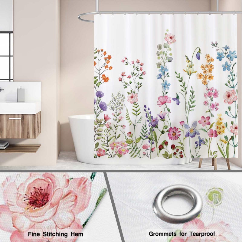 Funnytree 72"x72" Floral Plant Watercolor Flower Bathtubs Easy Care Home Shower Curtain for Bathroom Decor Machine Washable (Hooks Not Included) - Image 4