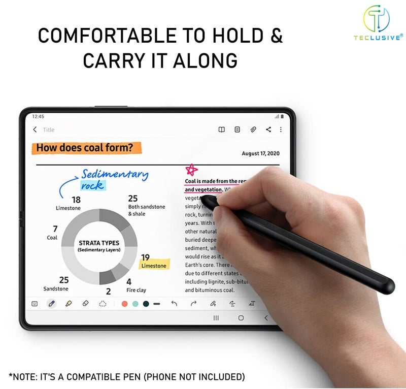 T Teclusive Smart Stylus Pen Compatible for Galaxy Z Fold 5 / Fold 4 | Auto Pop up Stylus Tip | Direct Use Pen for Main Screen - Black - Image 5