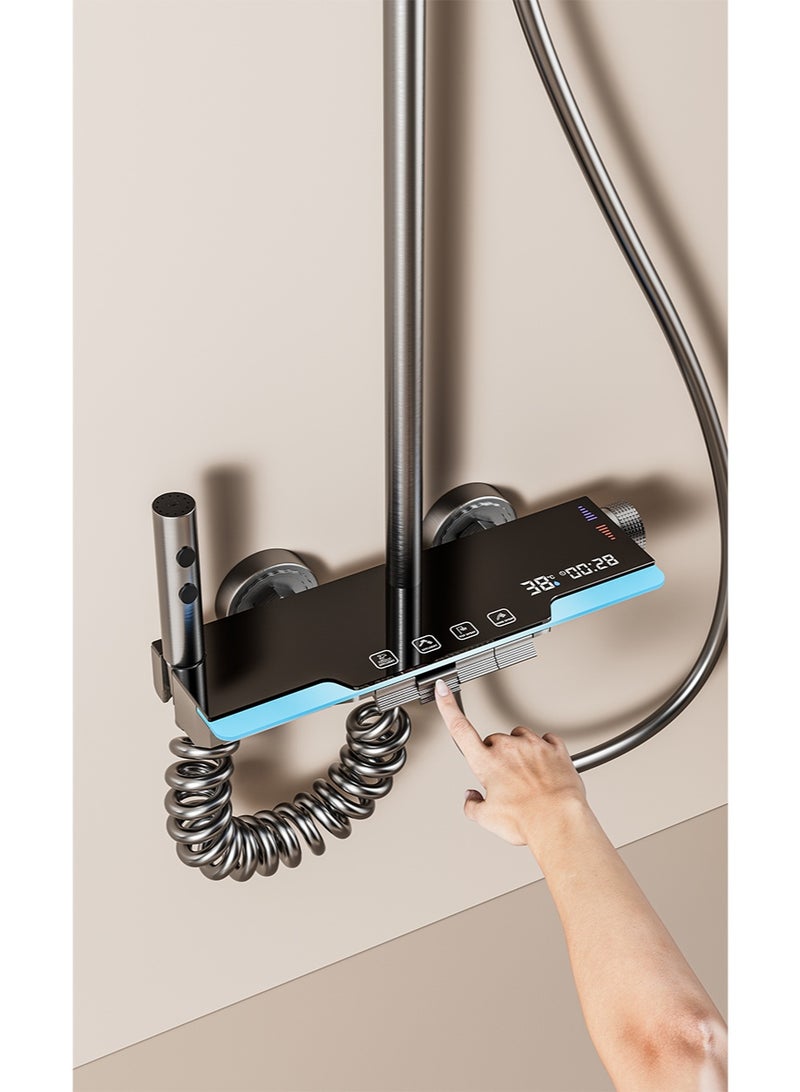 هالونهي مجموعة صنبور دش ترموستاتي بمفاتيح بيانو مع شاشة رقمية وإضاءة محيطة ومجموعة دش كومبو مع رأس دش مطري 12 بوصة، صنبور حوض استحمام، دش يدوي، بخاخ بيديه - Image 3