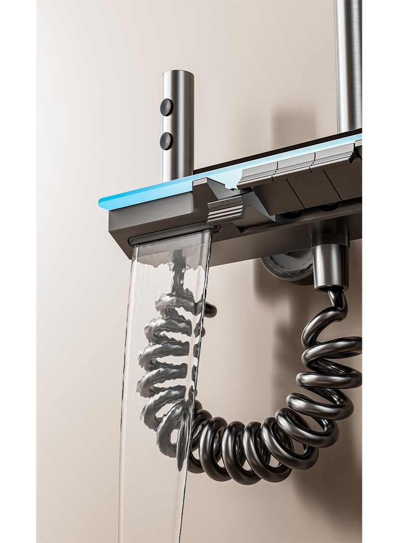 هالونهي مجموعة صنبور دش ترموستاتي بمفاتيح بيانو مع شاشة رقمية وإضاءة محيطة ومجموعة دش كومبو مع رأس دش مطري 12 بوصة، صنبور حوض استحمام، دش يدوي، بخاخ بيديه - Image 4