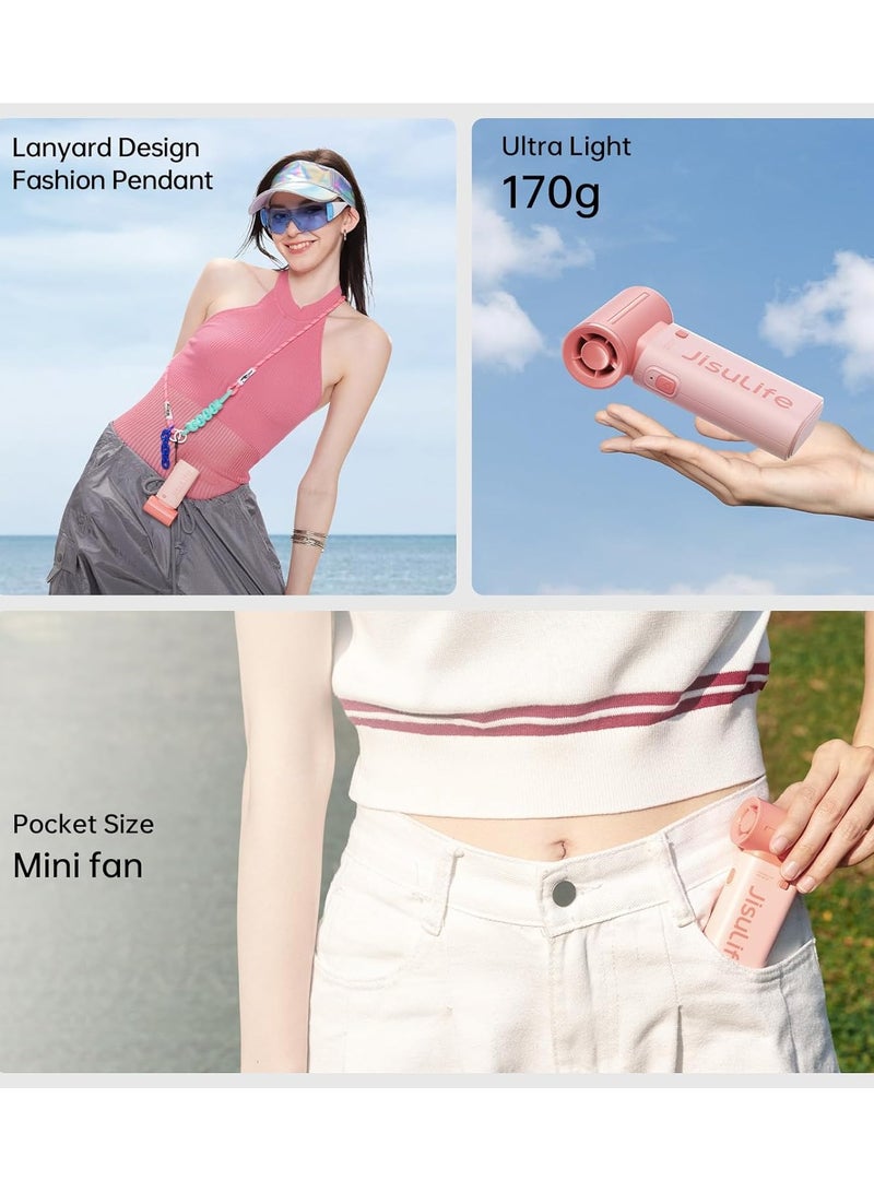JISULIFE JISULIFE Portable Handheld Fan, Mini USB Rechargeable Fan [12H Max Cooling Time], Personal Makeup/Eyelash Fan, Pocket Fan with 5 Speeds for Women Men Travel Camping Outdoor Pink  - Image 4