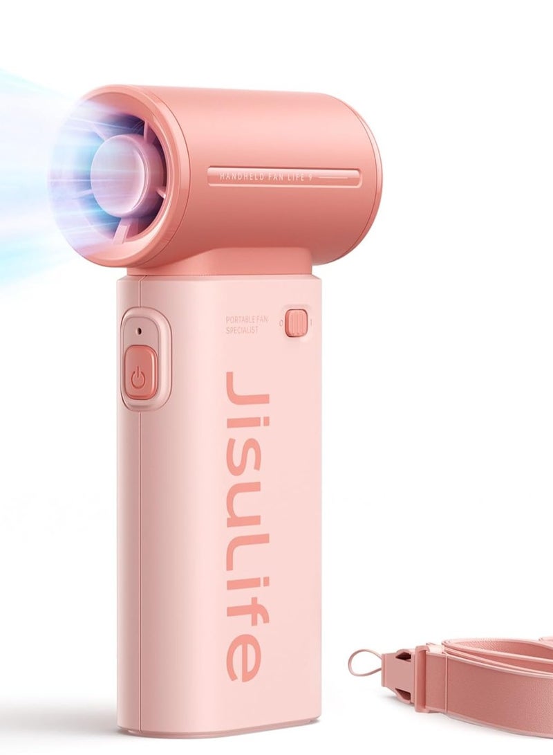 JISULIFE JISULIFE Portable Handheld Fan, Mini USB Rechargeable Fan [12H Max Cooling Time], Personal Makeup/Eyelash Fan, Pocket Fan with 5 Speeds for Women Men Travel Camping Outdoor Pink  - Image 1