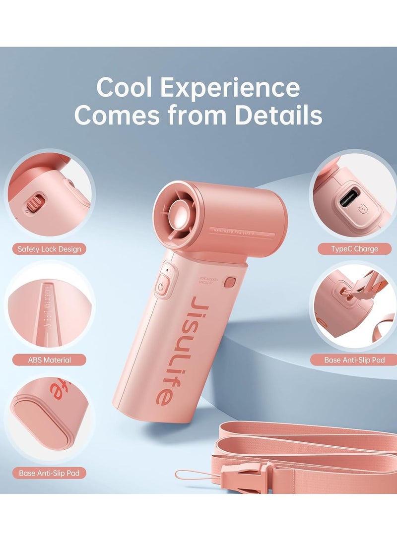JISULIFE JISULIFE Portable Handheld Fan, Mini USB Rechargeable Fan [12H Max Cooling Time], Personal Makeup/Eyelash Fan, Pocket Fan with 5 Speeds for Women Men Travel Camping Outdoor Pink  - Image 3