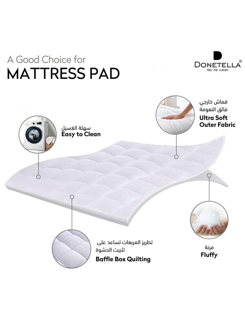 Donetella Hotel Collection Down Alternative Mattress Topper King Size With Fitted Style Cotton Pillow Top And 1000 GSM Filling, Off White 200x200cm  - Image 3