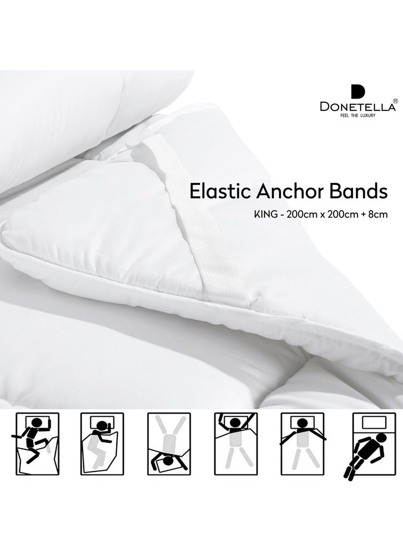 Donetella Hotel Collection Down Alternative Mattress Topper King Size With Fitted Style Cotton Pillow Top And 1000 GSM Filling, Off White 200x200cm  - Image 2