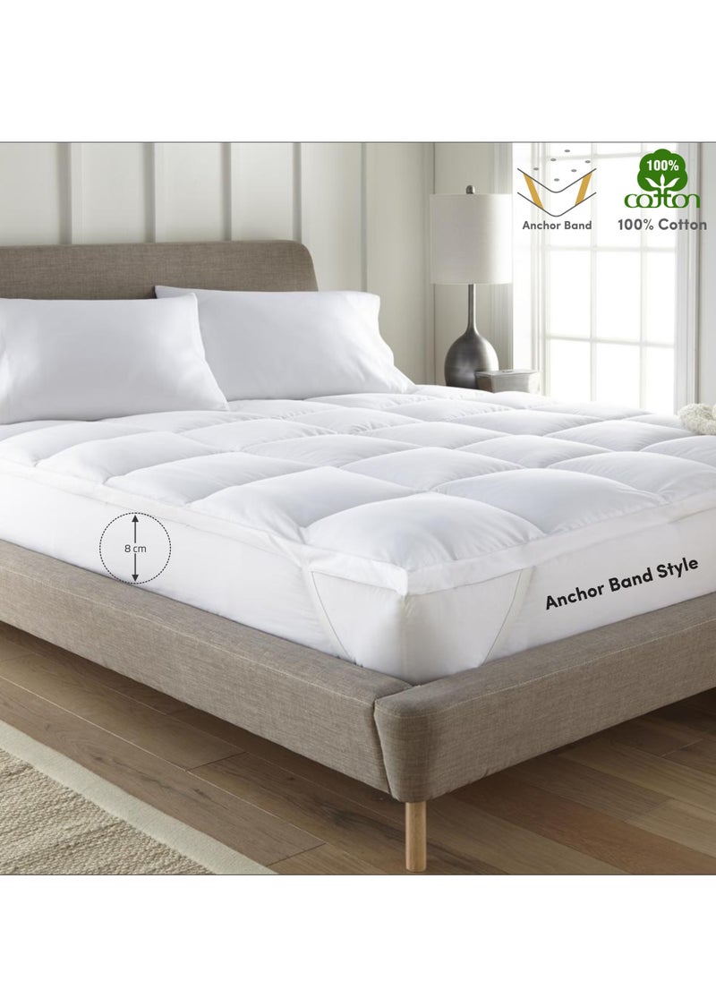 Donetella Hotel Collection Down Alternative Mattress Topper King Size With Fitted Style Cotton Pillow Top And 1000 GSM Filling, Off White 200x200cm  - Image 1