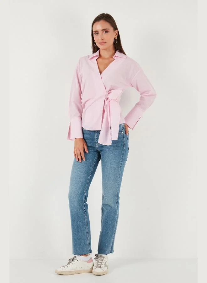 Lela Lela Cotton Regular Fit Long Sleeve Tie Detail Shirt Women's SHIRT 65200538