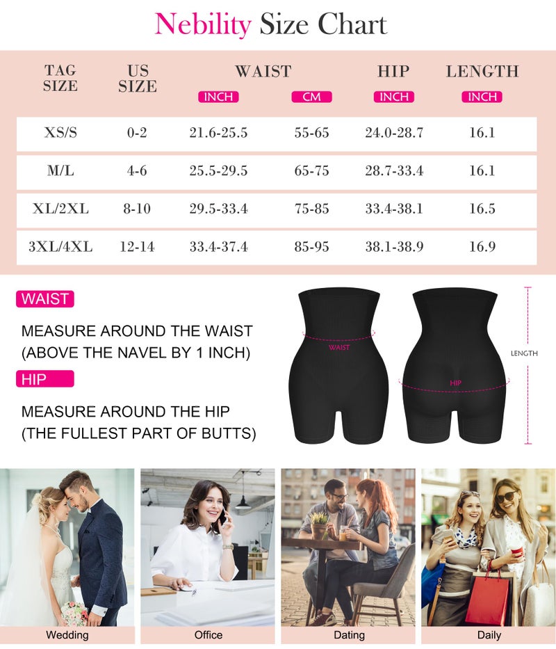 Nebility Women Waist Trainer Shapewear Tummy Control Body Shaper Shorts Hi-Waist Butt Lifter Thigh Slimmer (XL/2XL, Black) - Image 2