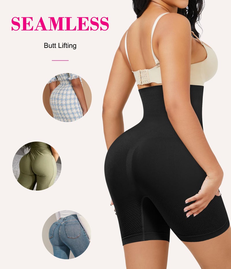 Nebility Women Waist Trainer Shapewear Tummy Control Body Shaper Shorts Hi-Waist Butt Lifter Thigh Slimmer (XL/2XL, Black) - Image 4