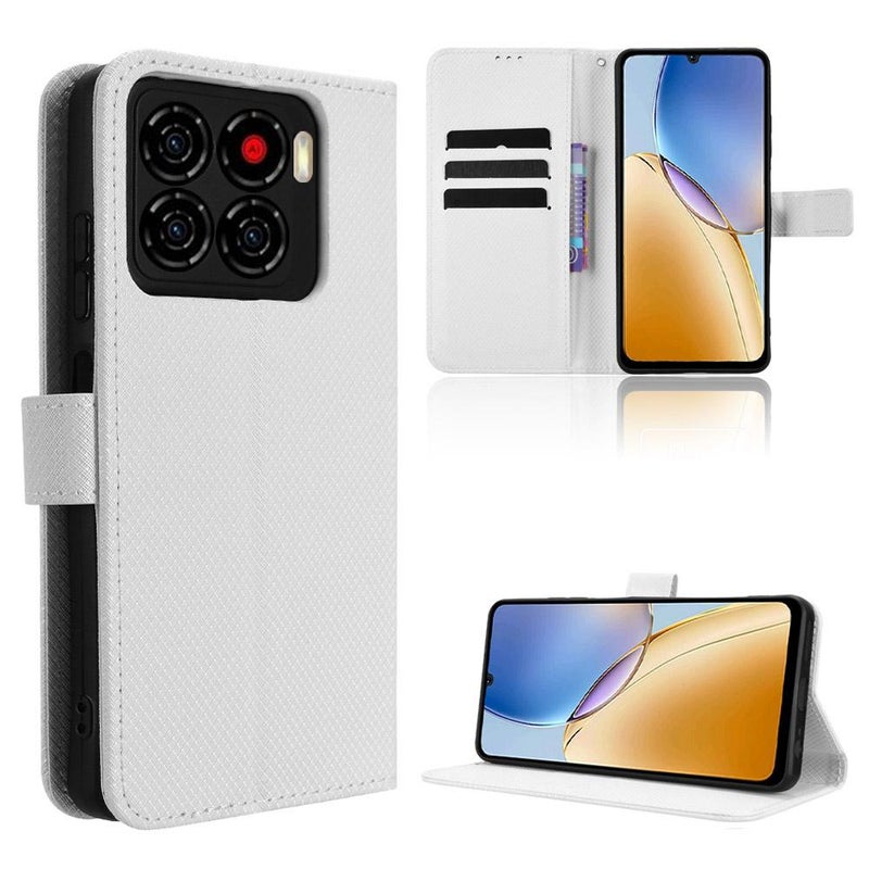 إيروريكس جراب هاتف جلدي بنسيج ماسي لهاتف ZTE Blade A56 4G (أبيض) - Image 1