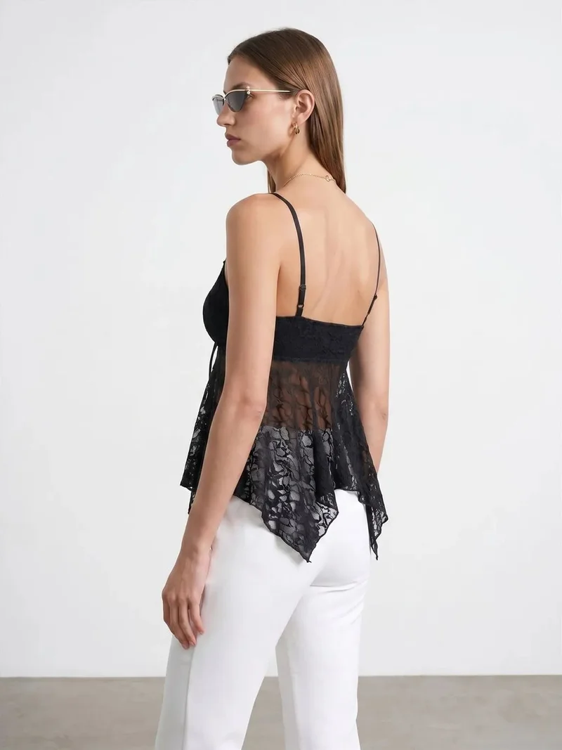 ديلفين DILVIN Lace Tie-front Sleeveless Blouse